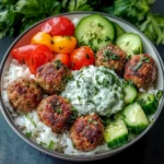 Juicy Greek Meatball Bowl with Tzatziki Bliss