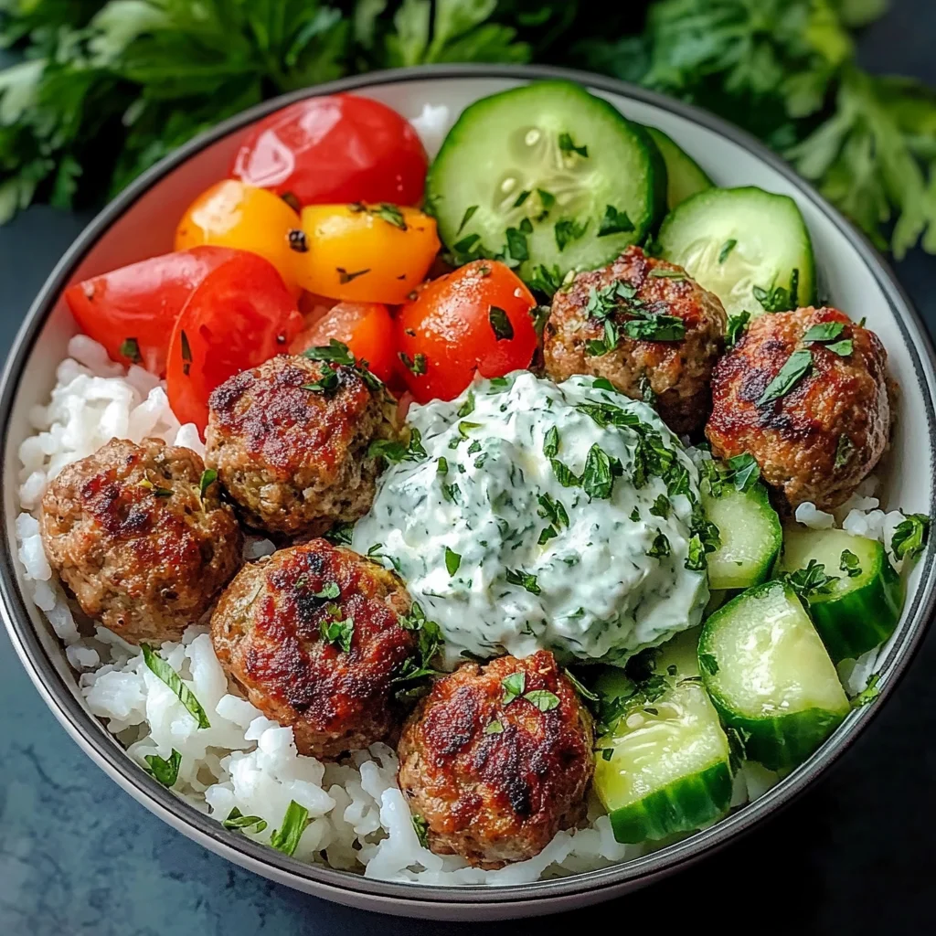 Juicy Greek Meatball Bowl with Tzatziki Bliss