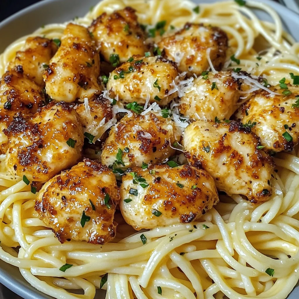 Lemon Garlic Butter Chicken Bites with Savory Parmesan Linguine