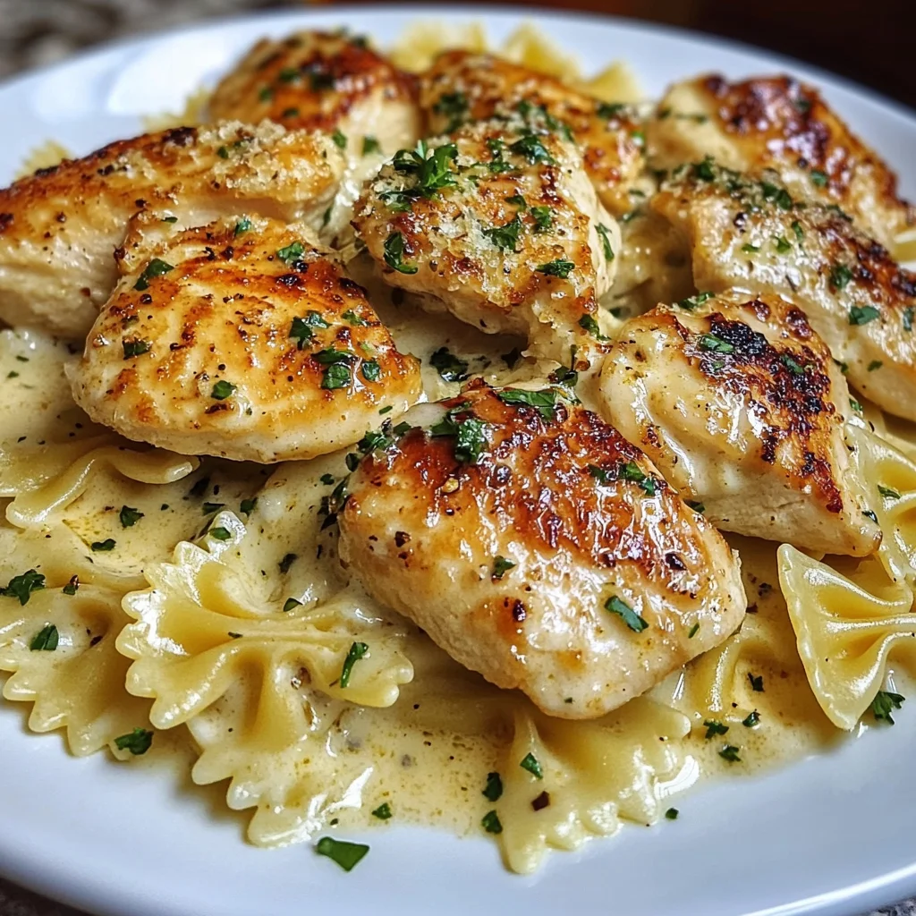 Lemon Garlic Chicken with Creamy Bowtie Pasta
