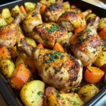 One-Pan Garlic Herb Chicken Drumsticks with Roasted Potatoes & Carrots