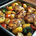 One-Pan Herb Roasted Chicken with Potatoes, Peppers & Broccoli