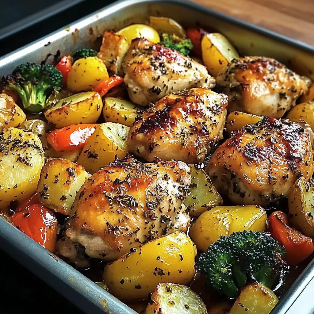 One-Pan Herb Roasted Chicken with Potatoes, Peppers & Broccoli
