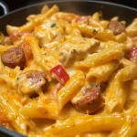 One-Pot Creamy Buffalo Cheddar Chicken & Sausage Pasta