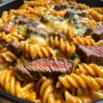 One-Pot Creamy Honey Buffalo Steak Pasta Bake