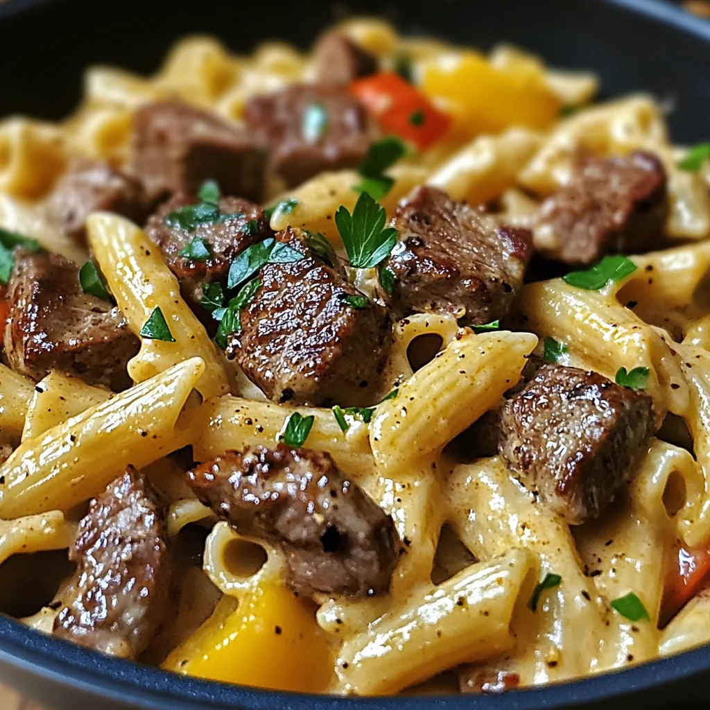 One-Skillet Creamy Cajun Garlic Steak Bites Pasta