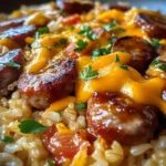 One Pan Cheddar BBQ Sausage Rice