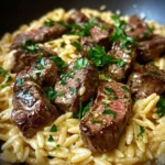 One Pot Creamy Garlic Butter Steak Orzo