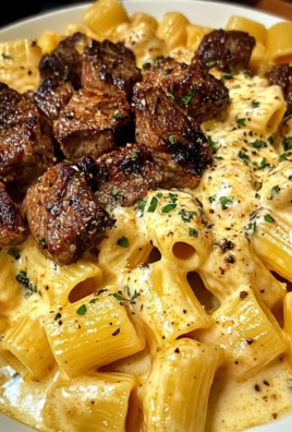 Rigatoni in Garlic Butter Parmesan Cream Sauce with Cajun Steak Tips