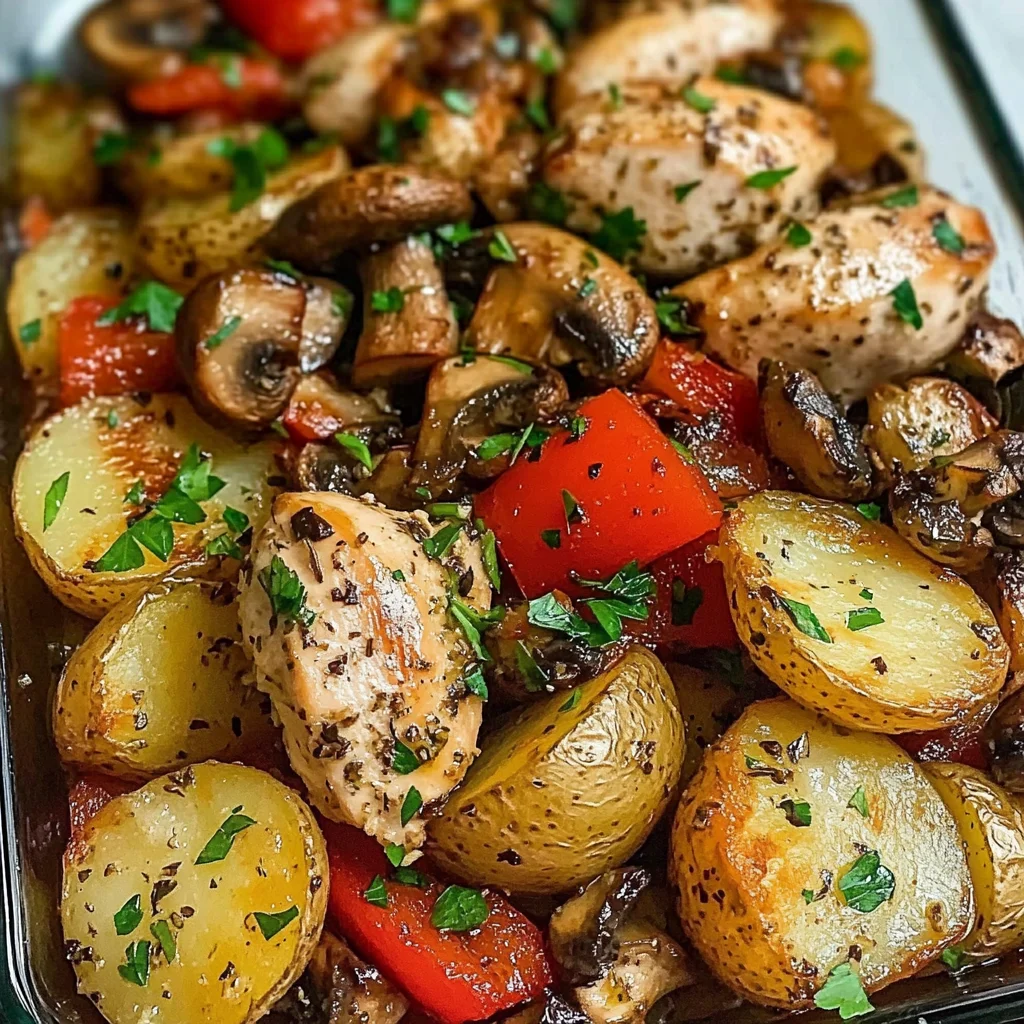 Roasted Garlic Potatoes with Herb Chicken & Mushrooms