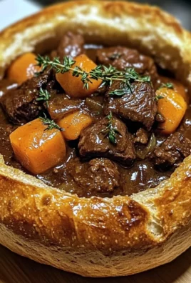 Rustic French Beef Bourguignon Served in Crusty Bread Bowls