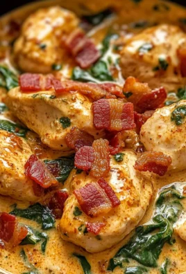 Slow Cooker Chicken paprika with Crispy Bacon, Roasted Red Peppers & Baby Spinach