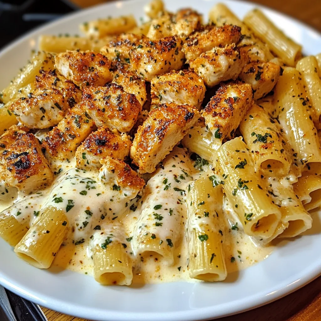 Spicy Cajun Chicken Rigatoni in Creamy Mozzarella Alfredo