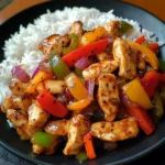 Spicy Chicken Stir-Fry with Bell Peppers & Rice
