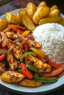 Spicy Chicken Stir-Fry with Peppers, Rice & Crispy Potato Wedges