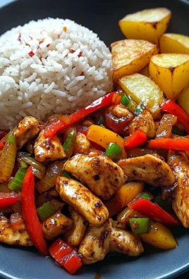 Spicy Garlic Chicken Stir-Fry with Rice & Crispy Potato Wedges