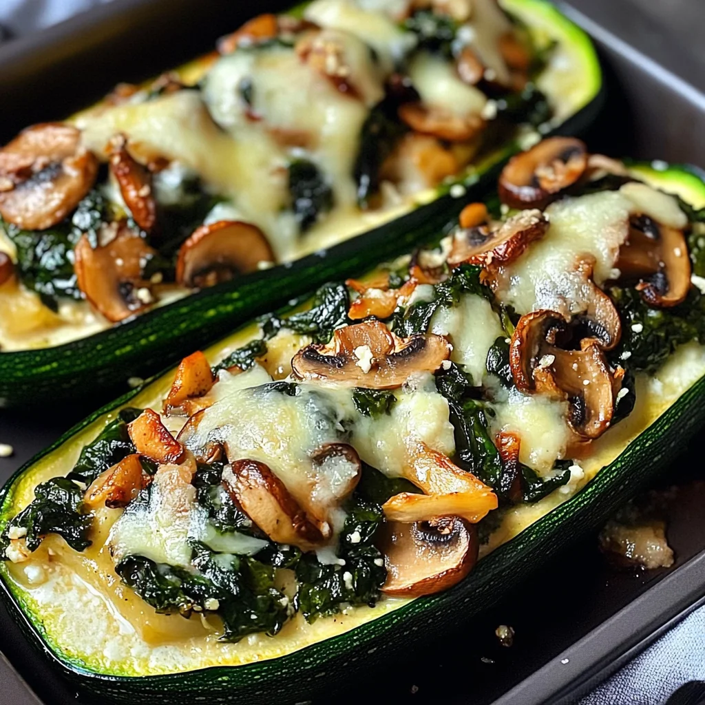 Spinach, Mushroom, and Ricotta Stuffed Zucchini Boats