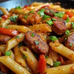 Sticky Cajun Sweet Chili Sausage Pasta Skillet