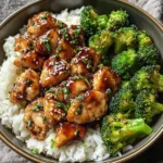 Sticky Garlic Chicken Bowl with Fluffy Rice & Steamed Broccoli