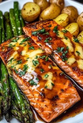 Sticky Glazed Salmon with Cheesy Asparagus & Roasted Baby Potatoes