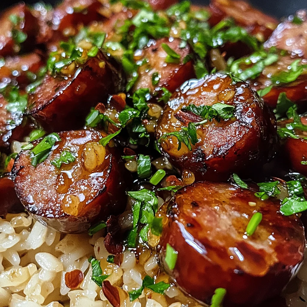 Sticky Honey Garlic Smoked Sausage Rice