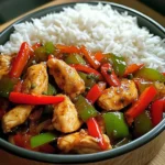 Sweet & Spicy Chicken Pepper Stir-Fry with Fluffy Rice