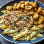 Ultimate Creamy Herb Chicken Pasta with Roasted Potatoes