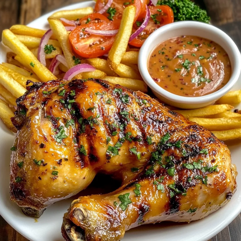 Ultimate Glazed Chicken Leg Quarters with Fries & Fresh Salad