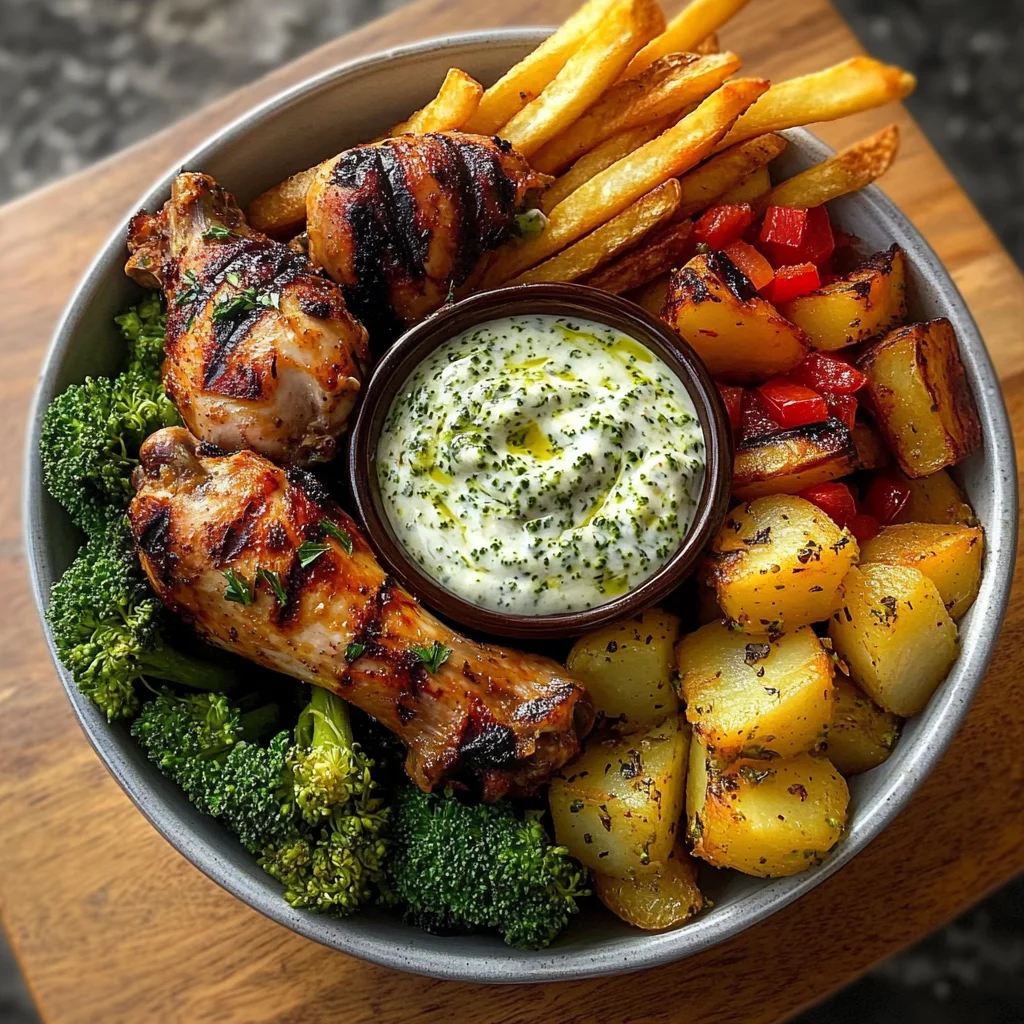 Ultimate Grilled Chicken Drumstick Bowl with Garlic Herb Dip
