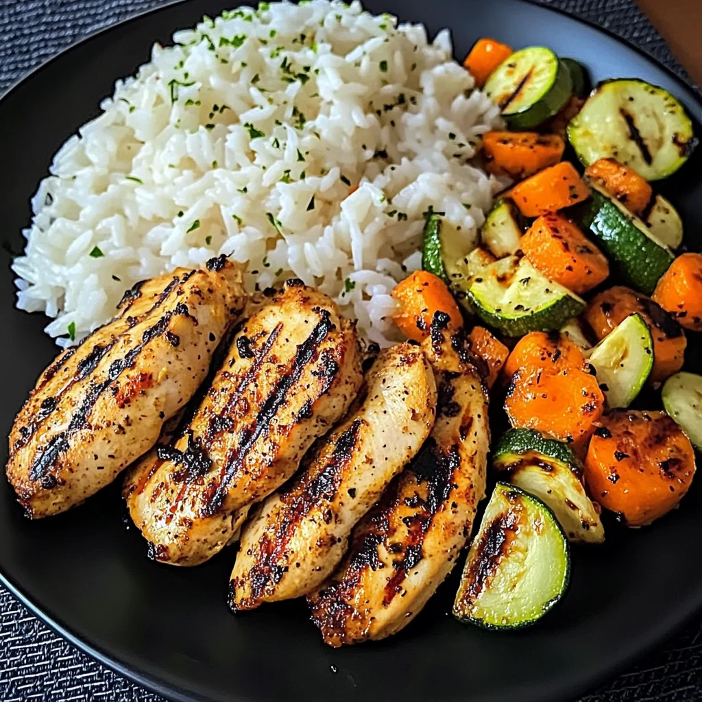 Ultimate Grilled Chicken Plate with Garlic Veggies & Fluffy Rice