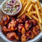Ultimate Sticky BBQ Chicken Bites with Fries & Creamy Coleslaw