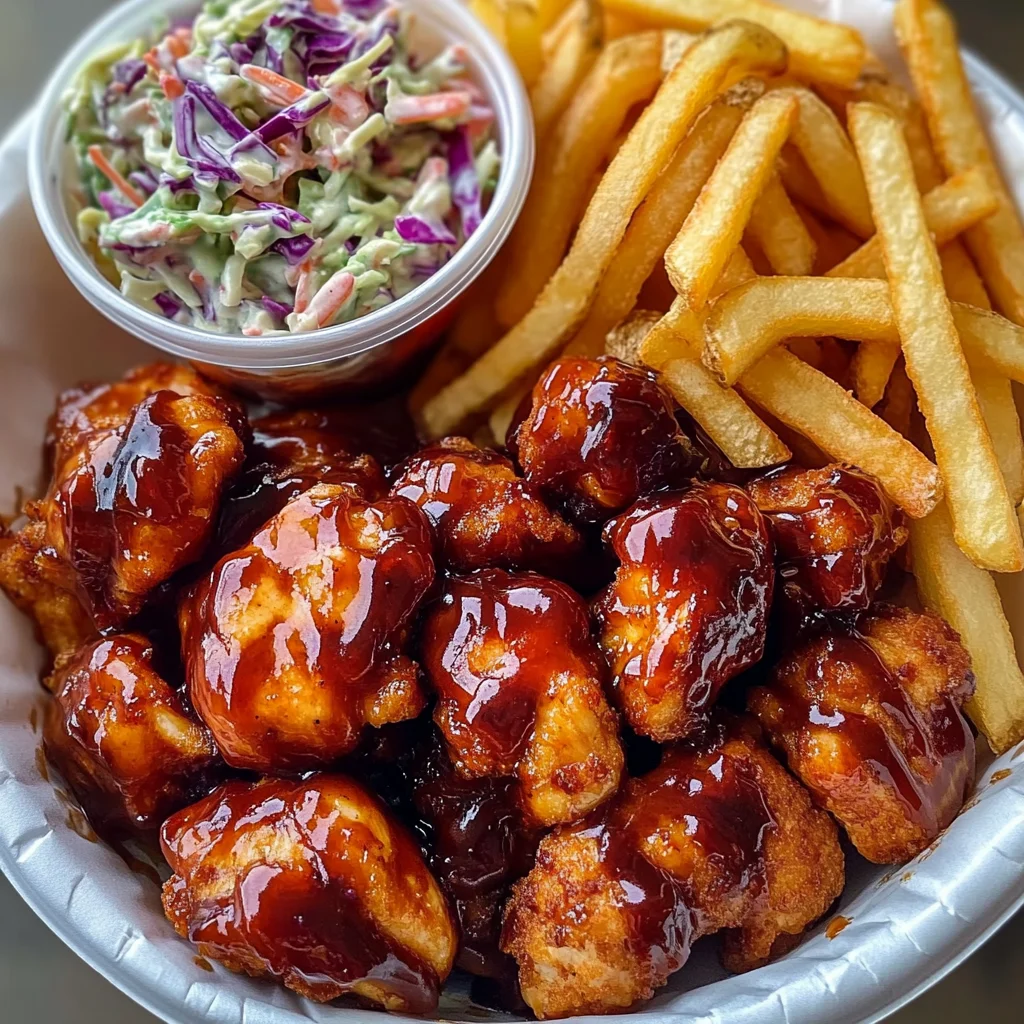 Ultimate Sticky BBQ Chicken Bites with Fries & Creamy Coleslaw