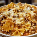 Velveeta Beef Pasta served with bowtie noodles