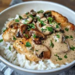 Velvety Herb Chicken & Mushroom Cream Bowl with Fluffy Rice