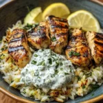 Zesty Grilled Chicken with Herbed Rice & Creamy Tzatziki