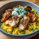 Zesty Lemon Herb Chicken Bowl with Golden Rice & Yogurt Sauce