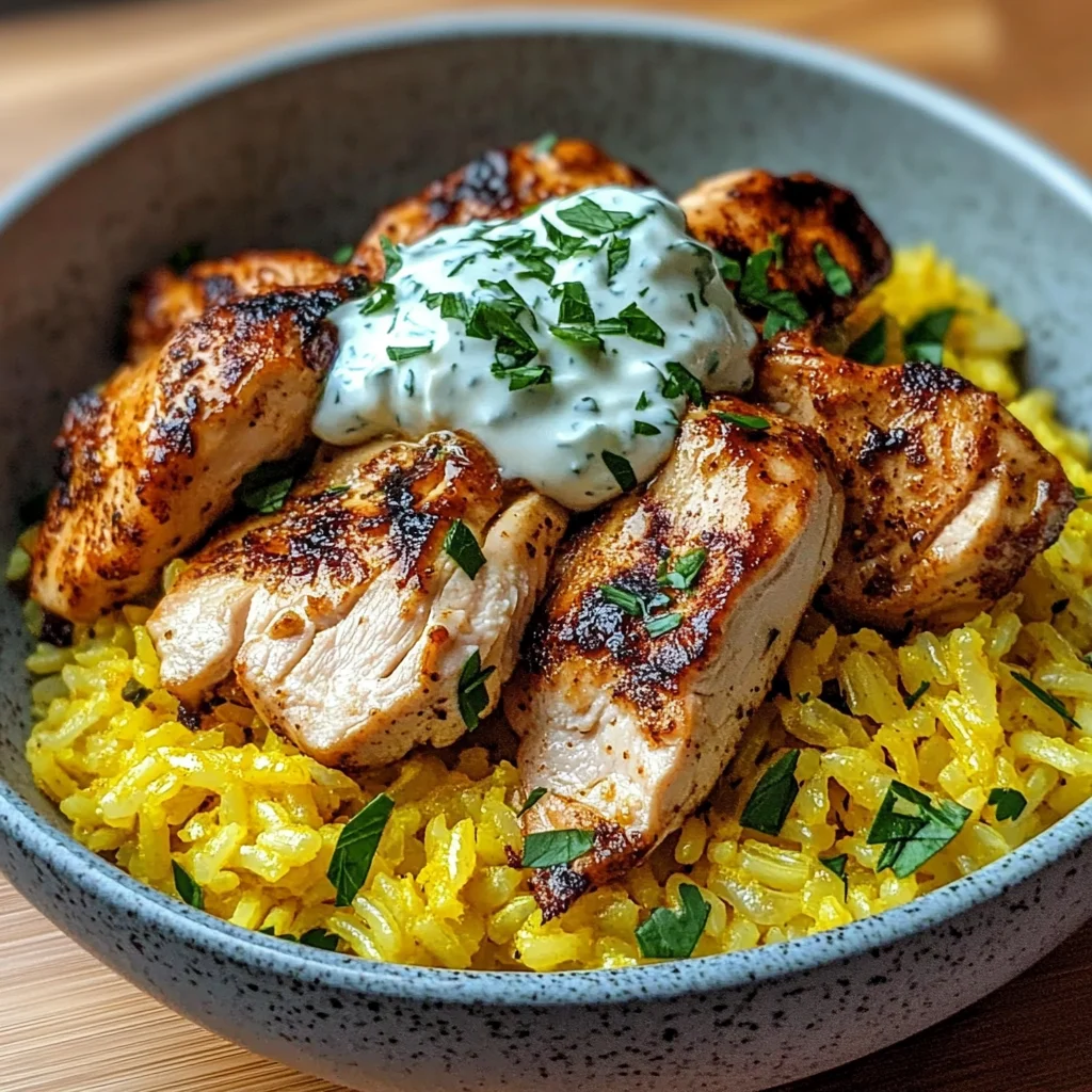 Zesty Lemon Herb Chicken Bowl with Golden Rice & Yogurt Sauce